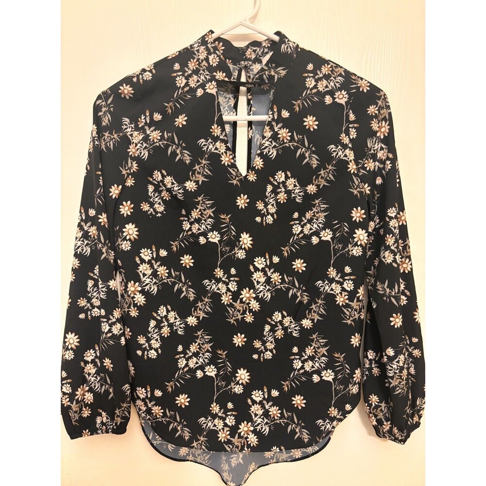 Amanda U. Women Floral Flowy Long Sleeve Top Blouse Black Size Small